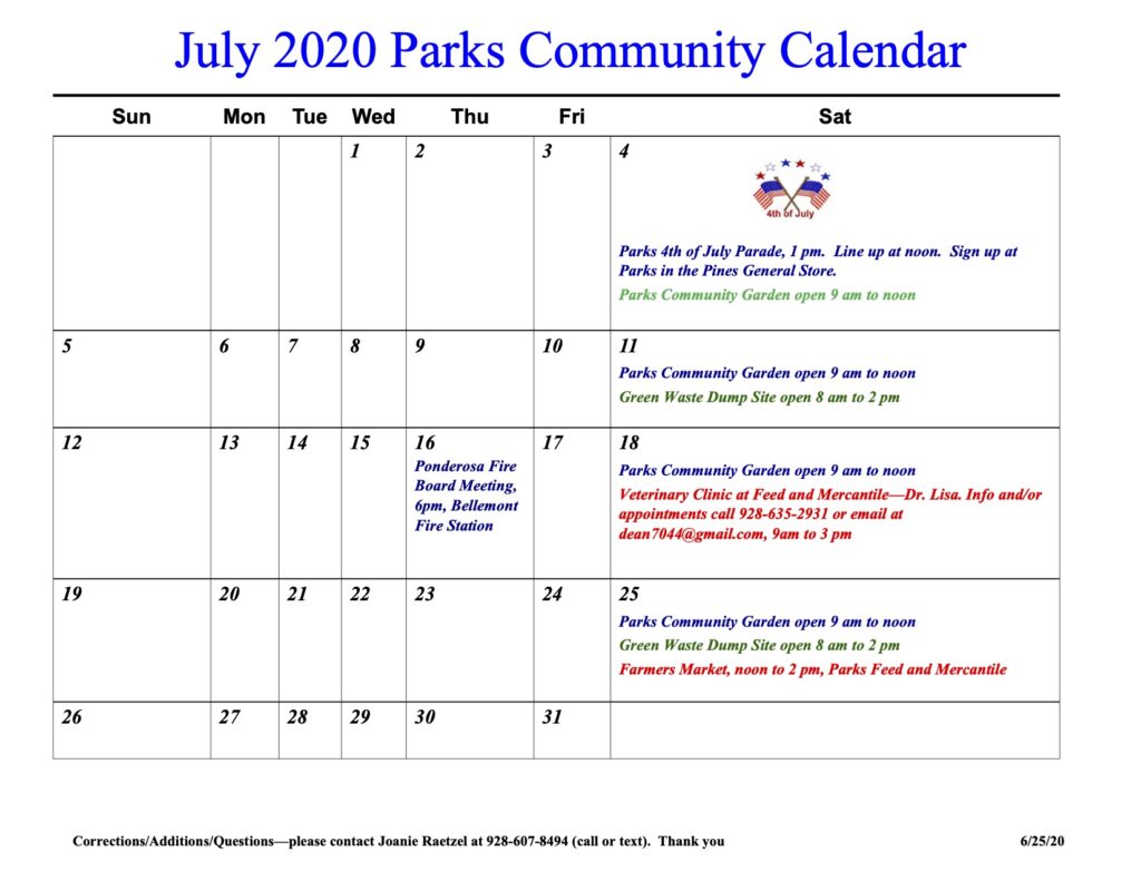 Community Calendar Parks Area Connection